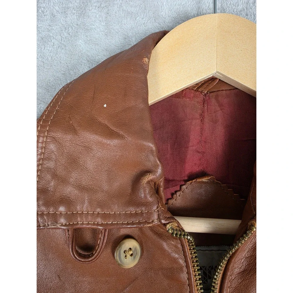 Vintage McGregor Leather Jacket Mens 40 Brown Talon Zip Bomber Fits Very Short